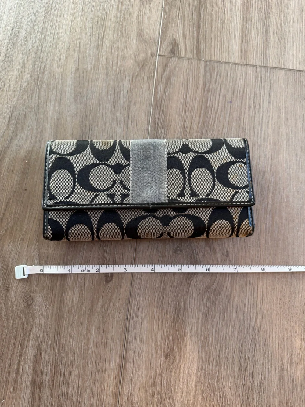 Coach Signature Canvas Continental Wallet in Black and Tan